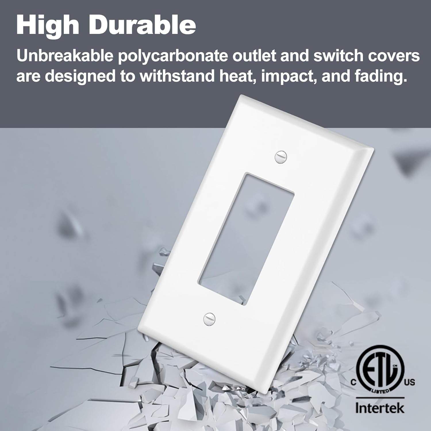 BESTTEN 50 Pack 1-Gang Jumbo Decor Wall Plate, Oversize Unbreakable Polycarbonate Decorator Receptacle Outlet Cover and Oversized Switch Plate, White, ETL listed