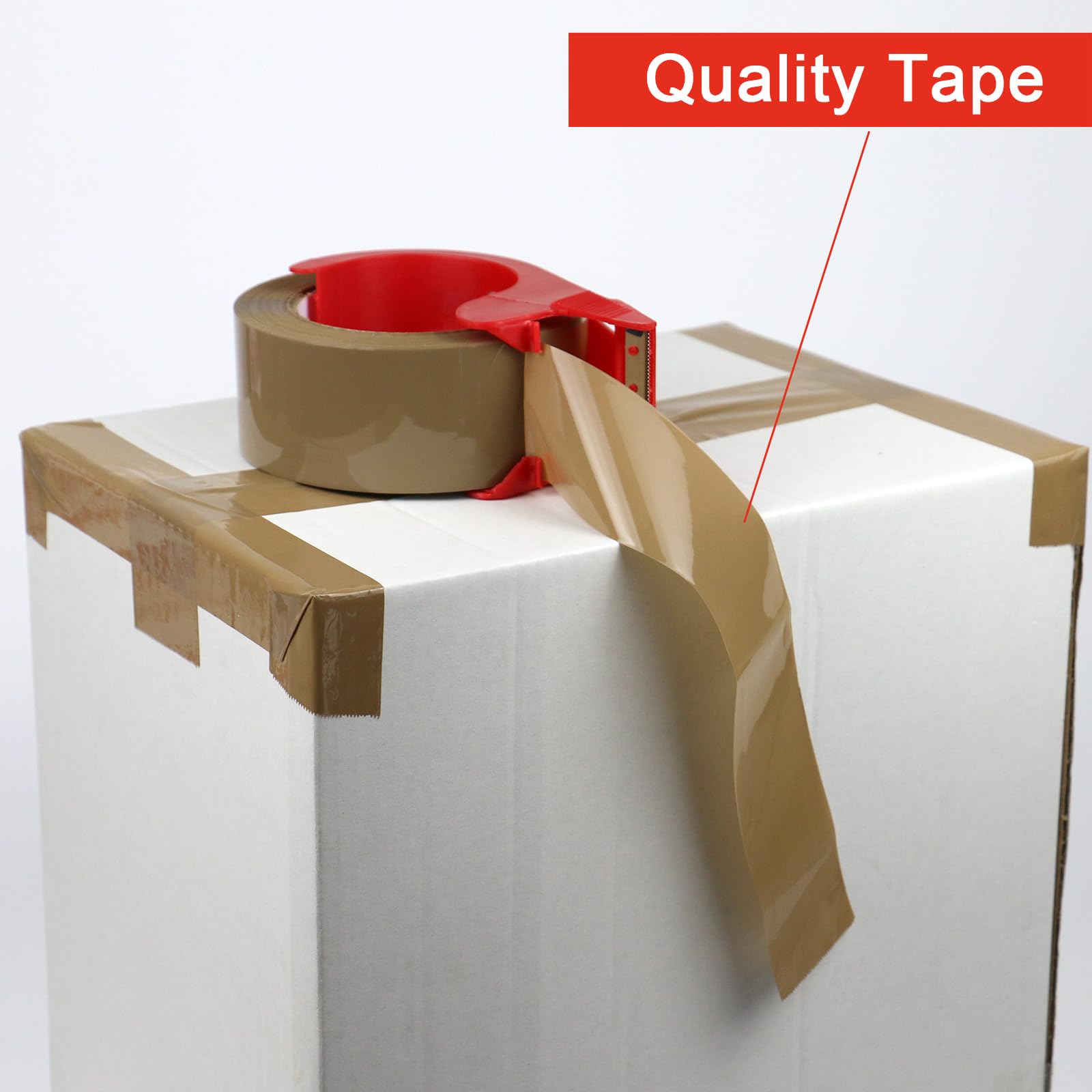 BOMEI PACK Nastro da imballaggio marrone, 12 ricariche, 2,4 mm x 5 cm x 50 m, nastro resistente per imballaggio, con 1 dispenser per sigillare, spedire, spostare e riporre