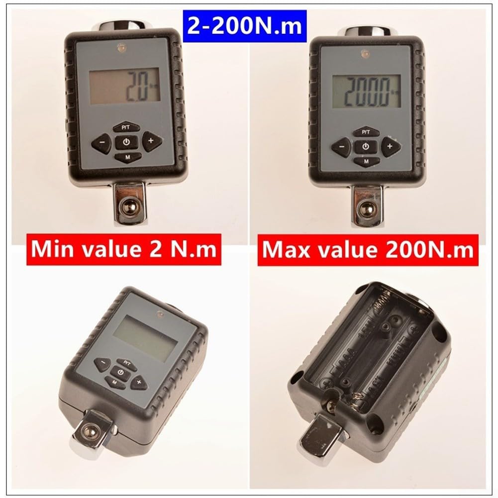 Digitaler Drehmomentschlüssel Adapter 1/2 Zoll Antrieb 2-200 Nm Reichweite mit LED und Buzzer Alarm ±2% Genauigkeit für Fahrrad Motorrad Mechanisch vorkalibriert
