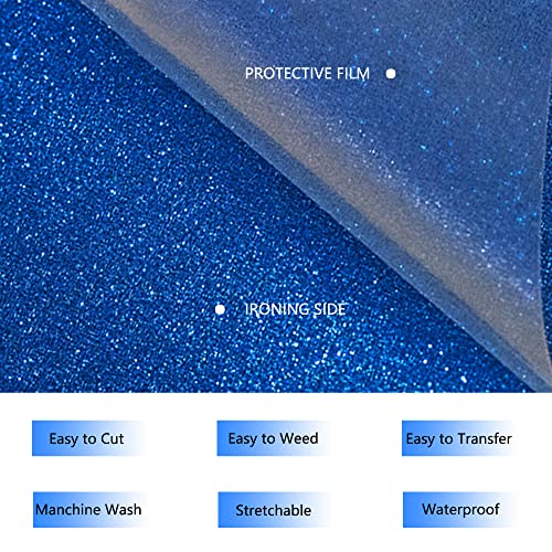 Image of HTVVETUR Glitter HTV Vinyl Rolls Heat Transfer Vinyl - 12 inch x 9ft Glitter Blue HTV Vinyl for Shirts, Iron on Vinyl for Cameo - Easy to Cut & Weed for Heat Vinyl Design (J005 Glitter Royal Blue-9ft)