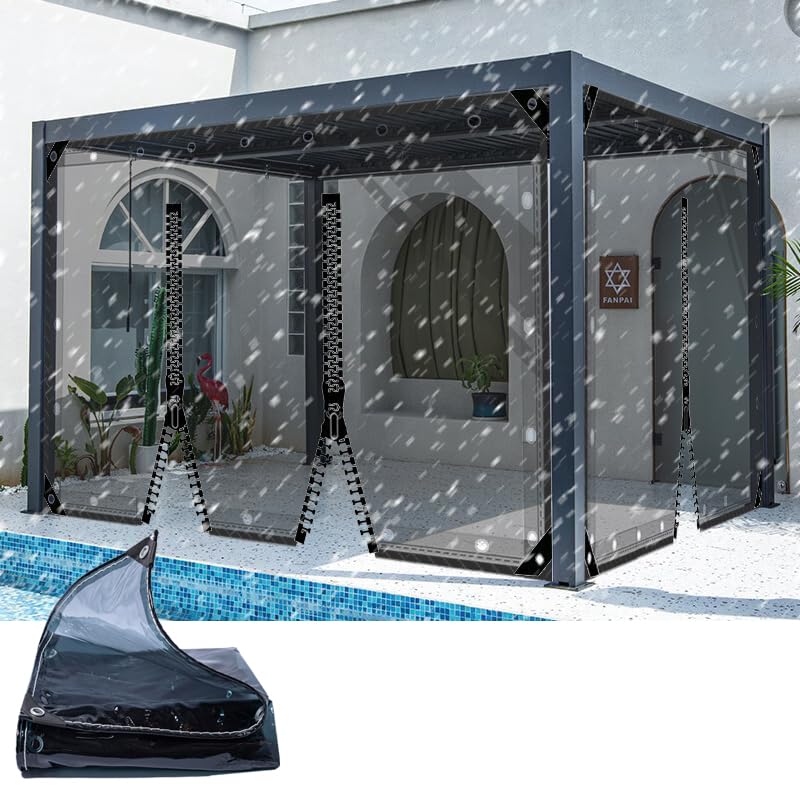 HQQMNY Transparent Tarpaulin Gazebo Curtains Heat Protection for Doors with Zip - PVC 0.3 mm Crystal Clear Thermal Door Curtain with Eyelets
