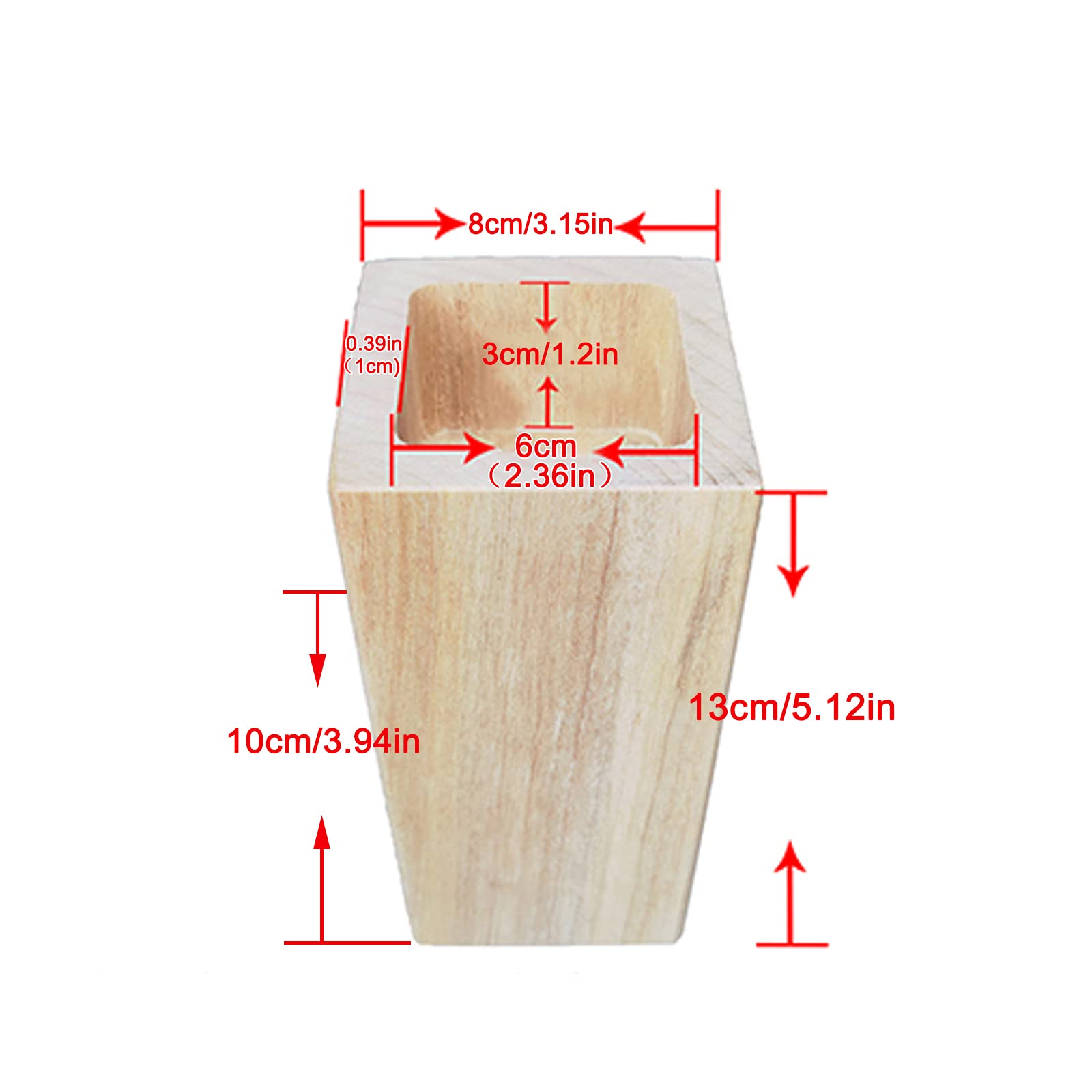 4 Piedini Per Mobili,Gambe per Mobili in Legno di Pino,Gambe da Tavolo Scanalate,Piedino di Appoggio,Gambe Dell'armadio,Capacità di Carico Fino a 800KG,per Divano,Armadio (6x6x10cm/2.36x2.36x3.9in)