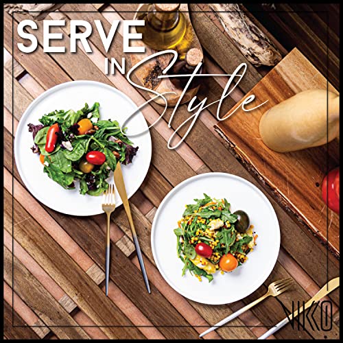 Vikko Salad Plate, Set Of 6 White Plates, Dessert, Salad, Appetizer Plate, Fine Bone China, Stackable 8 Inch Dessert Plates, Dishwasher Safe #TOP3