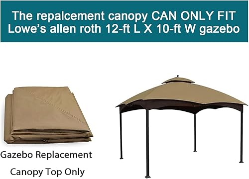 Miniatura 6 de Gazebo Replacement Canopy Top Cover - Wonwon 10X12 Double Tiered Canopy Roof for Lowe's Allen Roth Gazebo Model #GF-12S004BTOGF-12S004B-1 (Khaki)