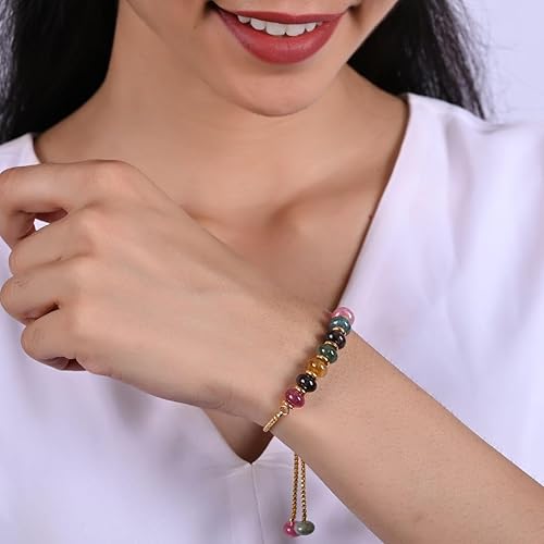 Vista 153 de Gempires - Pulsera de cuentas redondas naturales, chapada en oro amarillo de 14 quilates, joyería hecha a mano, pulseras ajustables para mujer