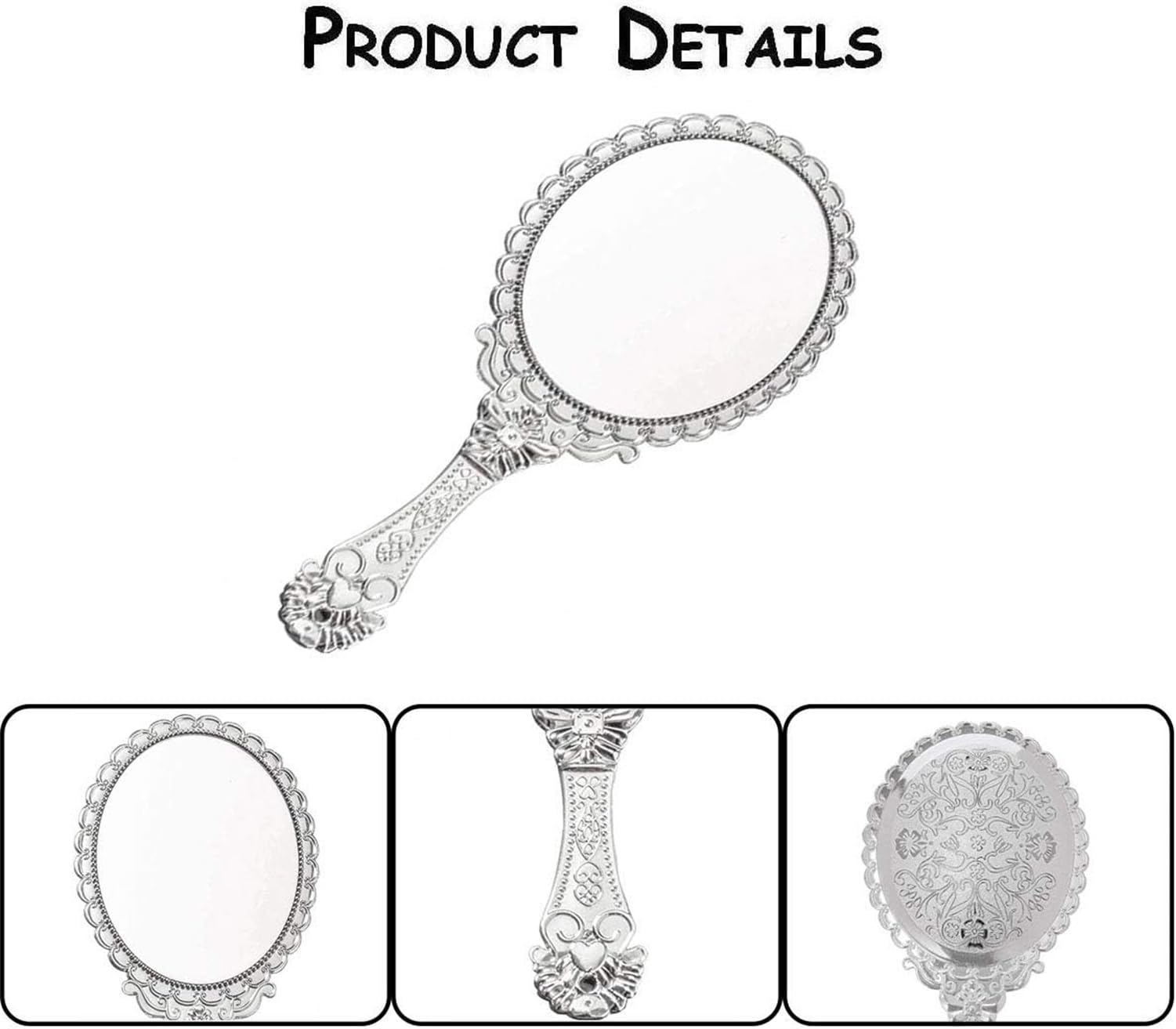Specchio a mano con manico retrò specchio portatile per parrucchiere accessori per il trucco (argento)