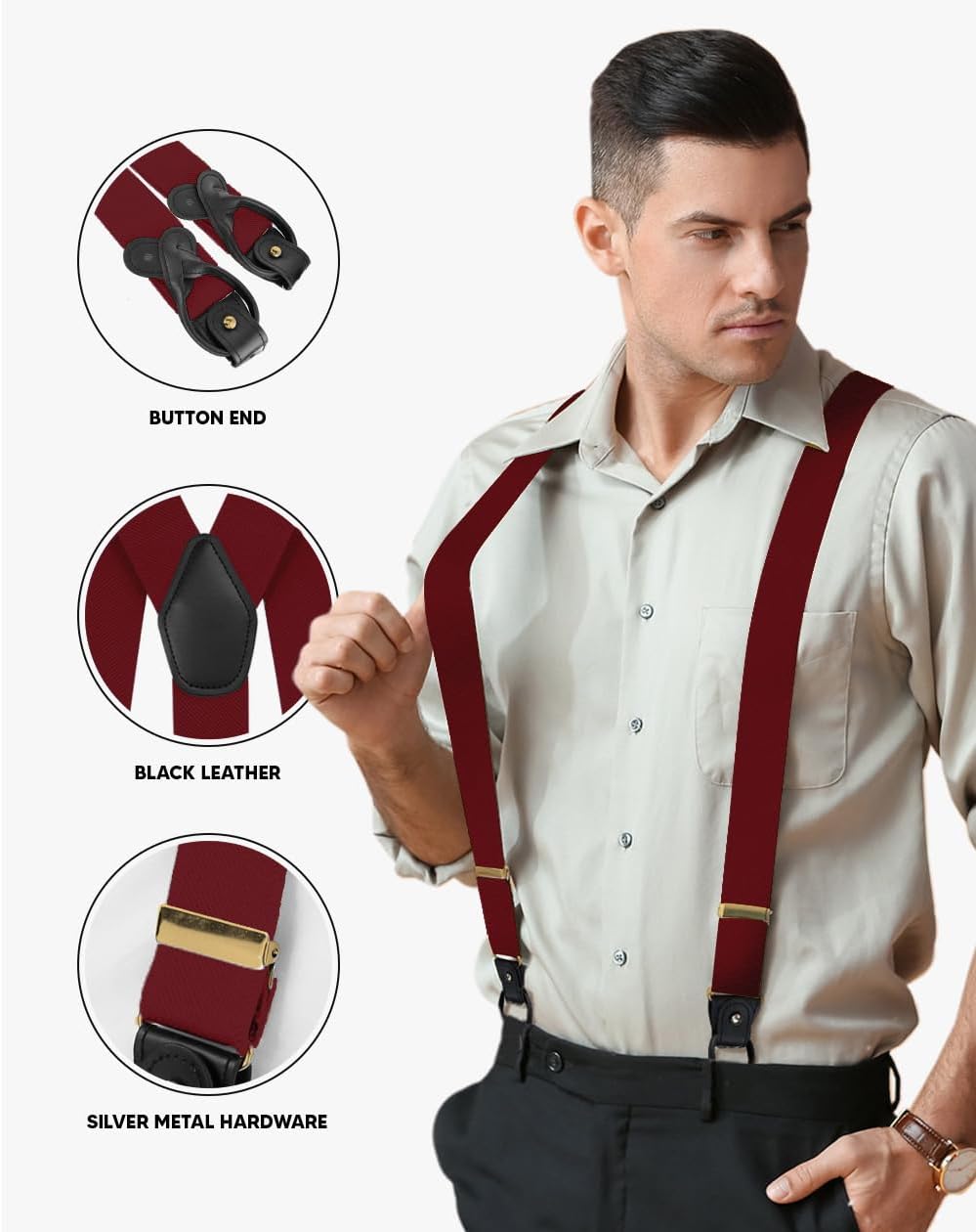 Adjustable Button End Suspenders - Vibrant Colorful Y-Back Elastic Tuxedo Suspenders