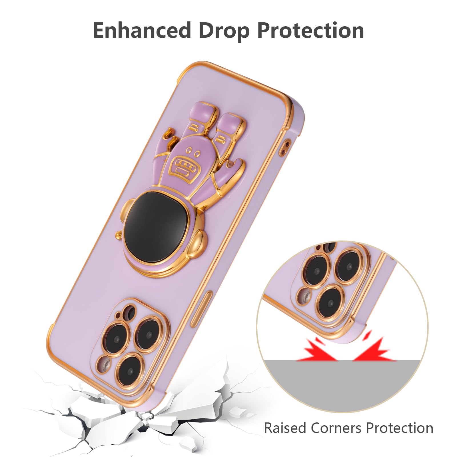 YChao Cover con 3D Astronauta Supporto Nascosto per iPhone 15/15 Plus/15 Pro /15 PRO Max, Custodia Cellulare con Supporto, Morbida Antiurto TPU Cover con Stand,Viola,15 PRO Max