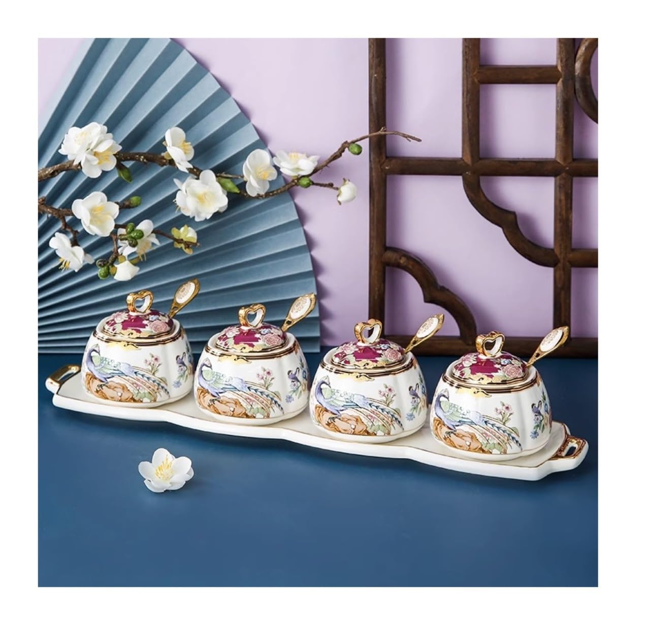 Słoików na Przyprawy Zestaw Ceramicznych Pojemników Na Przyprawy Z Łyżką W Pokrywce I Tacą Cukiernica Kuchenne Pudełko Na Przyprawy Domowa Butelka Na Przyprawy Do Sosu Stojaka na Przyprawy (Color : B