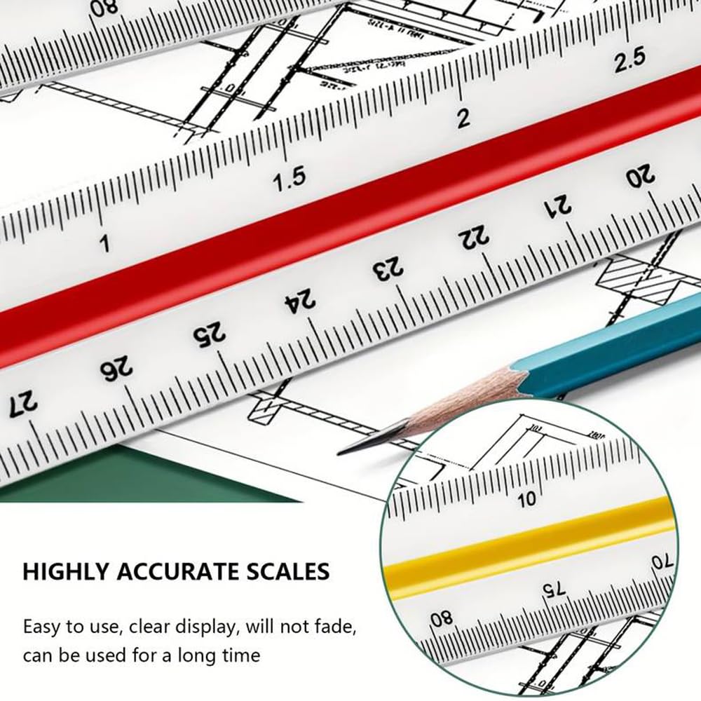 Plastic triangular scale, 30 cm scale ruler, plastic scale ruler, triangular scale 1:20, 1:25, 1:50, 1:75, 1:100, 1:125 - Image 2