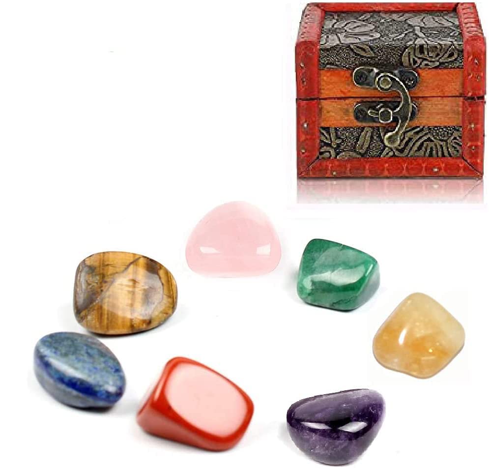 7 Chakra Reiki Healing Crystals, 7 Chakra Bracelets for Women Men Raw Reiki Healing Crystals Stone for Healing, Meditation, Chakra Balance or Ritual with Treasure Box for Jewelry Making