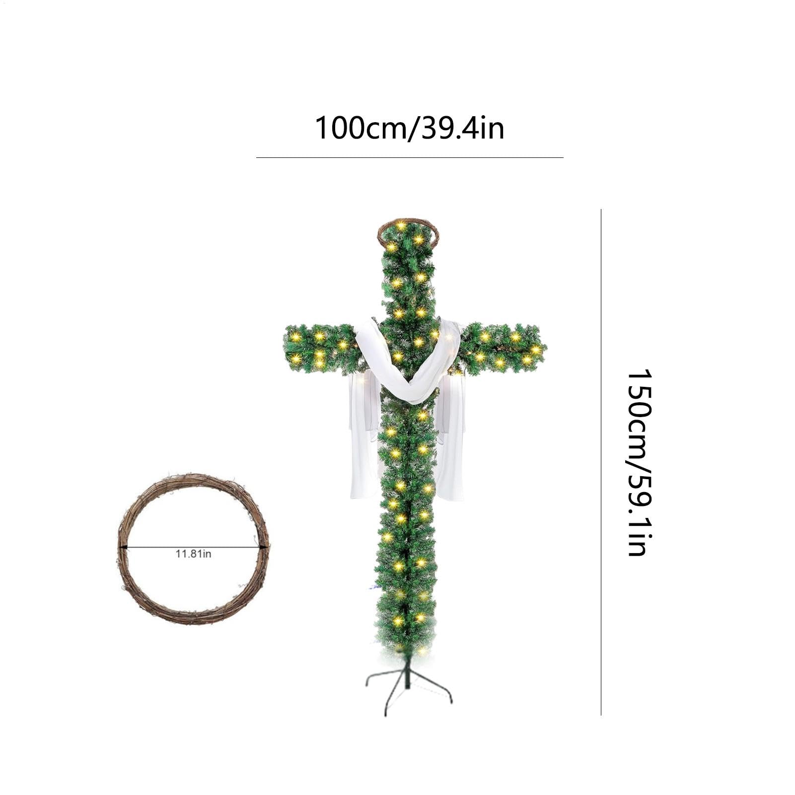 Árbol de Navidad Cruz Plegable - Árbol de Navidad Cruz Con Iluminación, 5 Pies De Pino Artificial Preiluminado, Árboles De Navidad Brillantes Con Bufanda De Seda