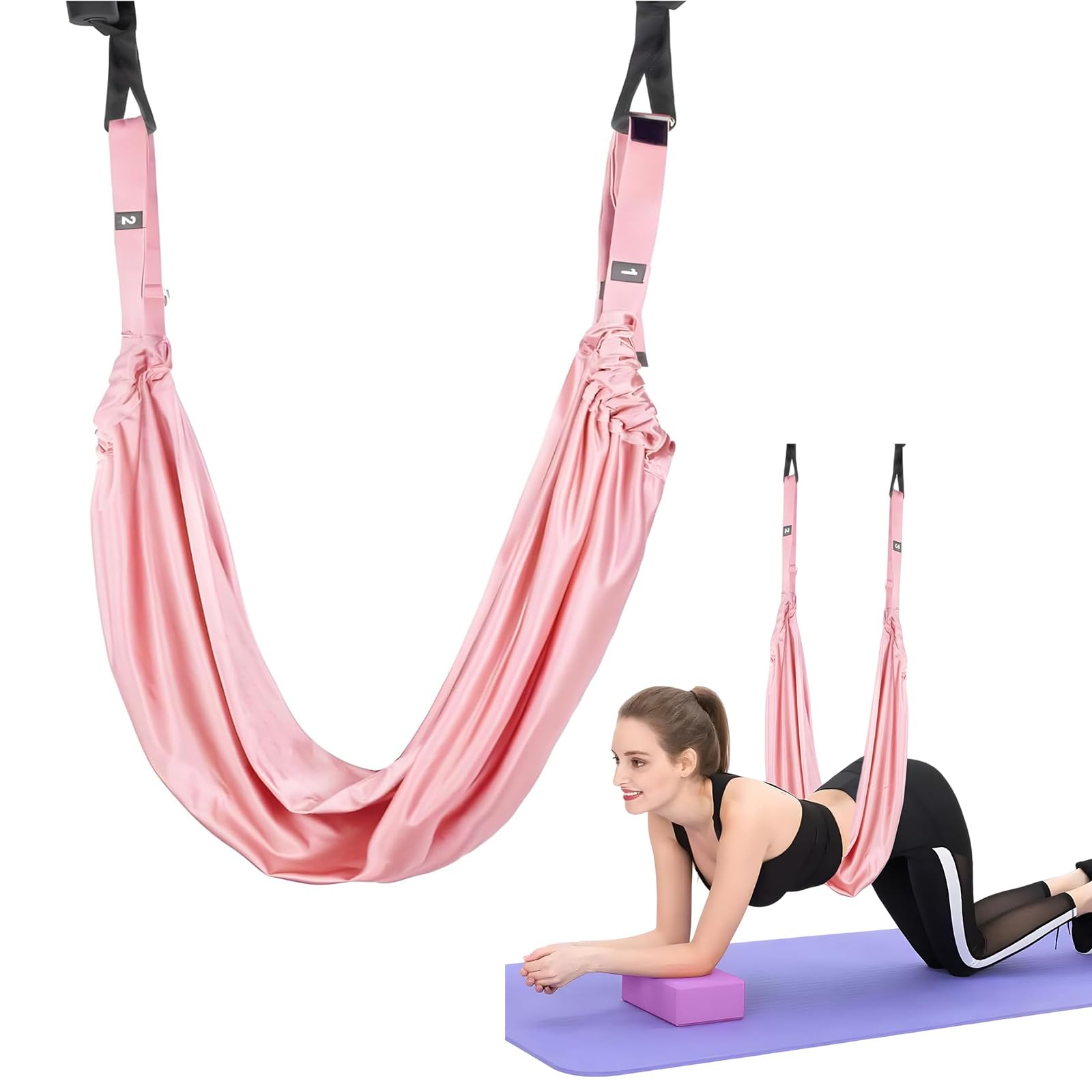 Yogagurt, Turn Sachen Turnen Zubehör, Tür Schaukel Aus Nylon Anti-Schwerkraft Hängematte, Hängetuch-Schaukel, Yoga Dehnungsband Türhängband, Sprossenwand-Zubehör für Fitness Ballett Gymnastik, Rosa Sport & Freizeit