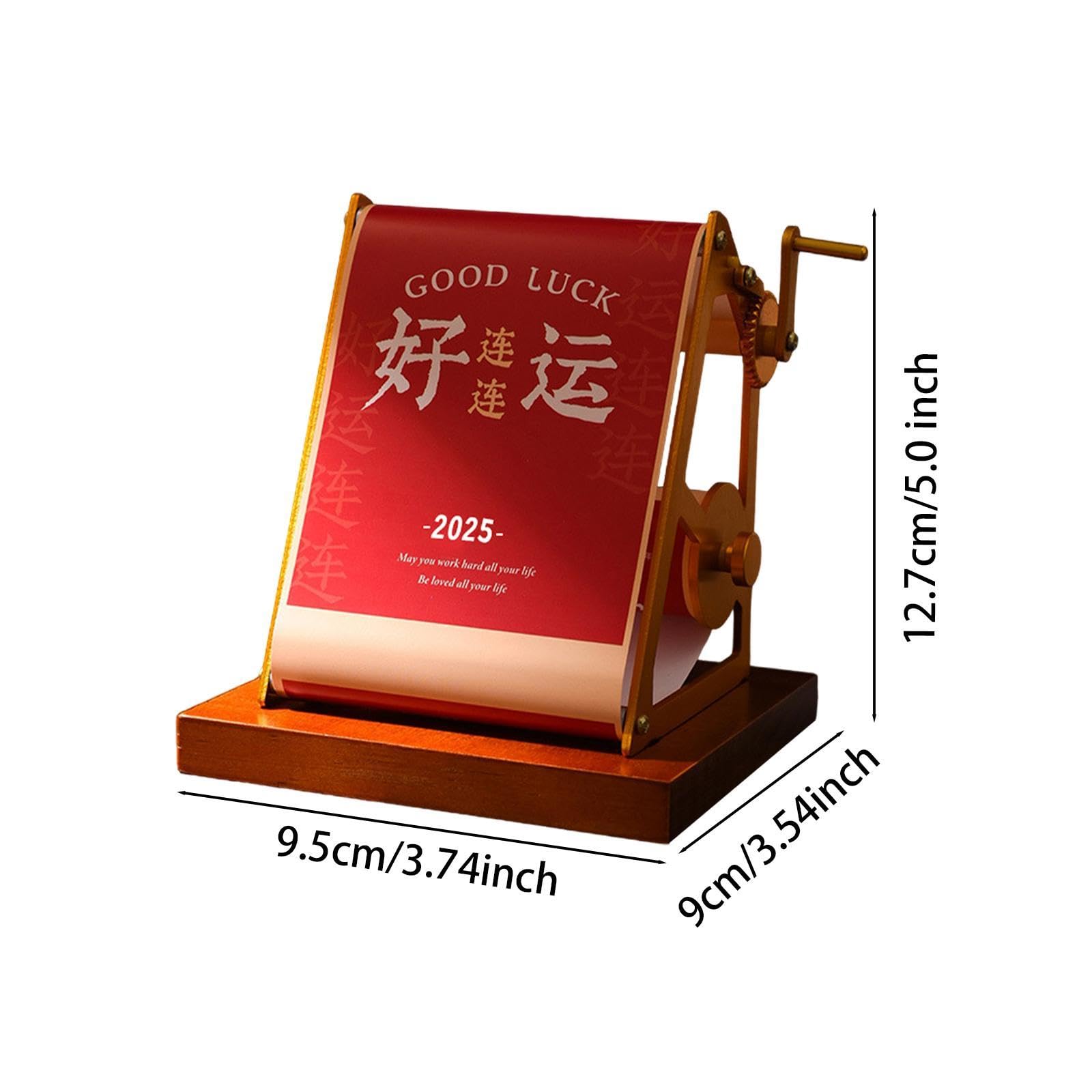 Gralara Tischkalender 2025, Wochenkalender, Chinesische Neujahrsdekorationen, Handgekurbelter Mechanischer Kalender, Ornamente für Neujahr, Rot