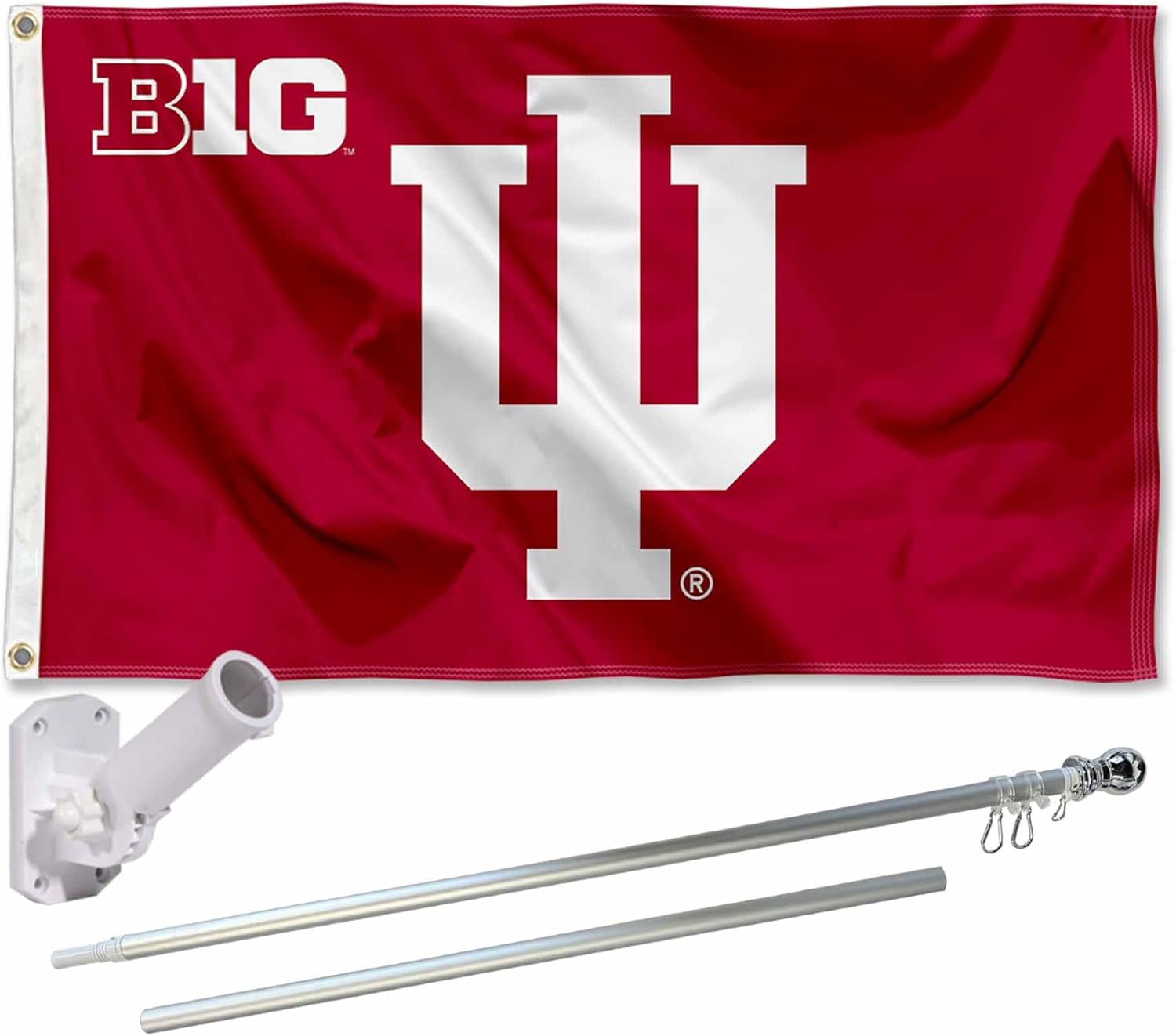 College Flags & Banners Co. IU Hoosiers Big Ten Flag and Pole Bracket Mount Bundle