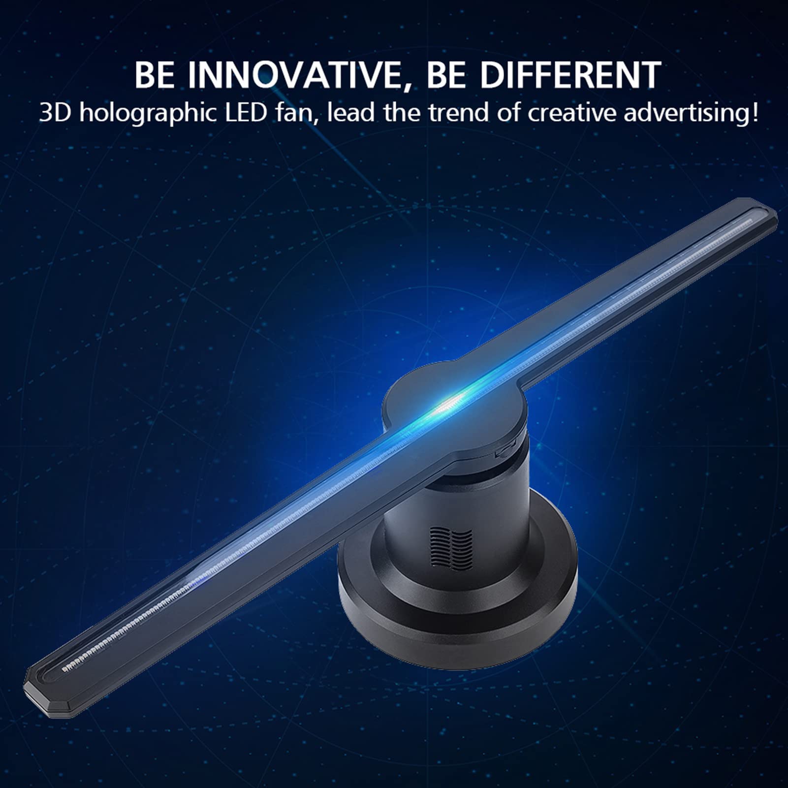 Projektor Holograficzny 3D, Projektor Wentylatorowy LED z Hologramem 3D WIFI i kartą Pamięci 16 GB do Wyświetlania Reklam (wtyczka UE)