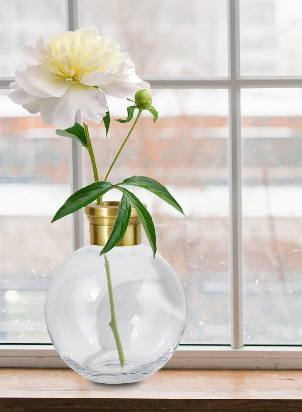 Serene Spaces Living Small Ball Vase with Gold Rim, Elegant Flower Vase for Wedding Reception, Mini Flower Vases for Home Decor, Vintage Bottle Style, Measures 7" Tall and 5" Diameter