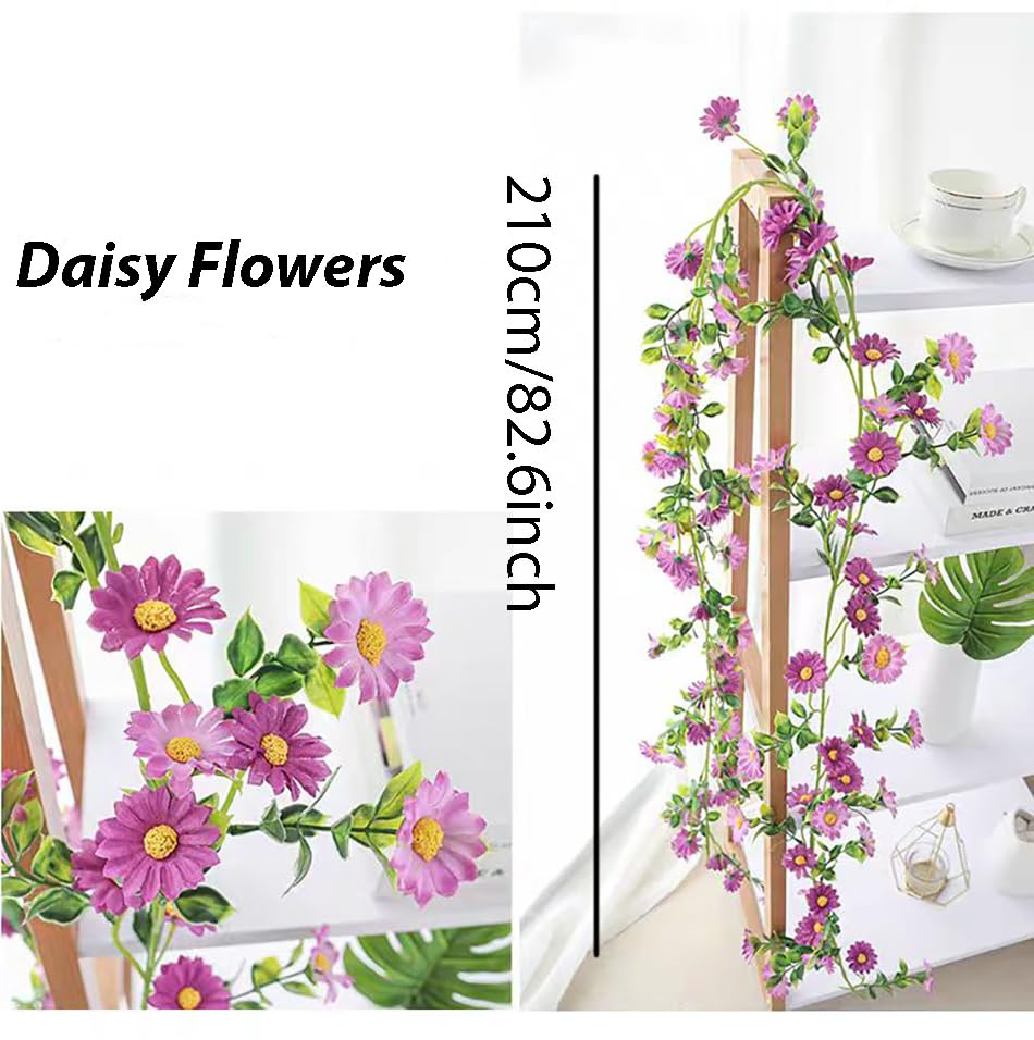 Generic LILOCOO Artificial Daisy Flowers Vine Silk Flower Garland Fake Hanging Vines Flowers Spring Flower Vine Green Leaves Wall Party Wedding Arch Floral Indoor Outdoo Deco, Purple, MZCX-24-09