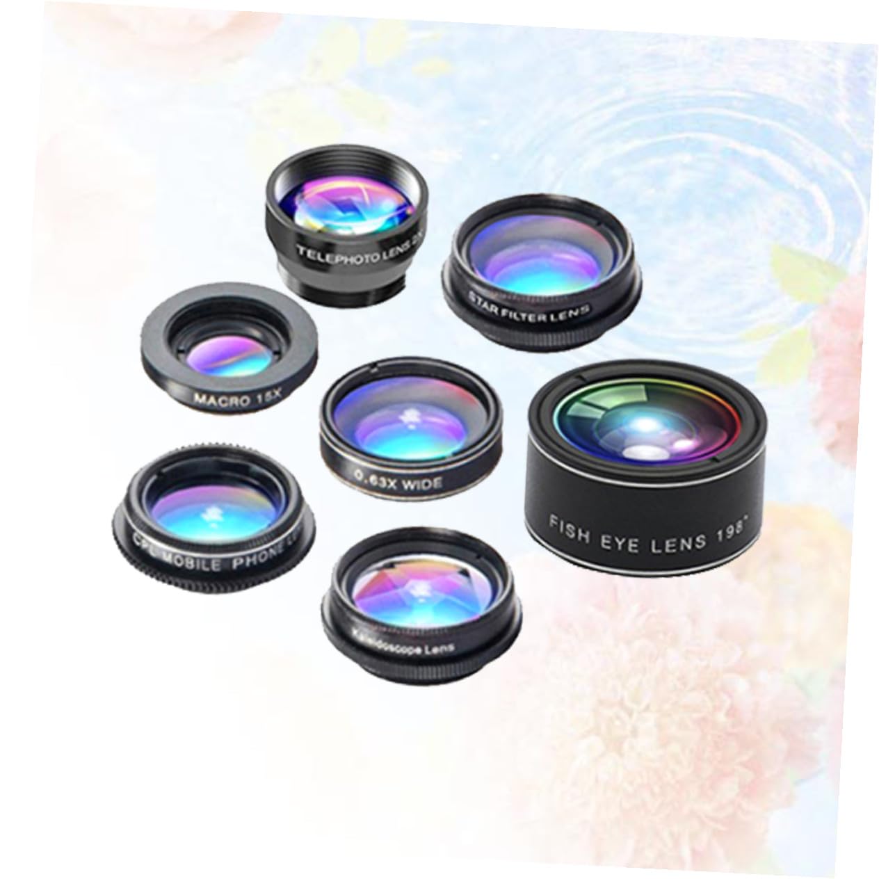 Housoutil Kit De 2 Lentes para Teléfono Móvil 7 En 1 con 7 Funciones: Ojo De Gran Angular Macro Polarizado Luz De Estrellas Caleidoscopio.