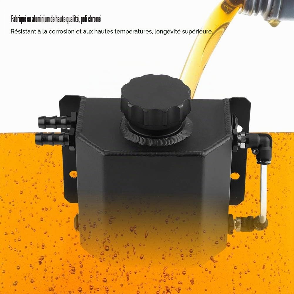 Bouteille de Reniflard de Bidon de Récupération d'huile Moteur en Aluminium de 1 L avec Bouchon de Vidange Bidon Froid Noir pour Bouteille de Reniflard de Récupération d'huile