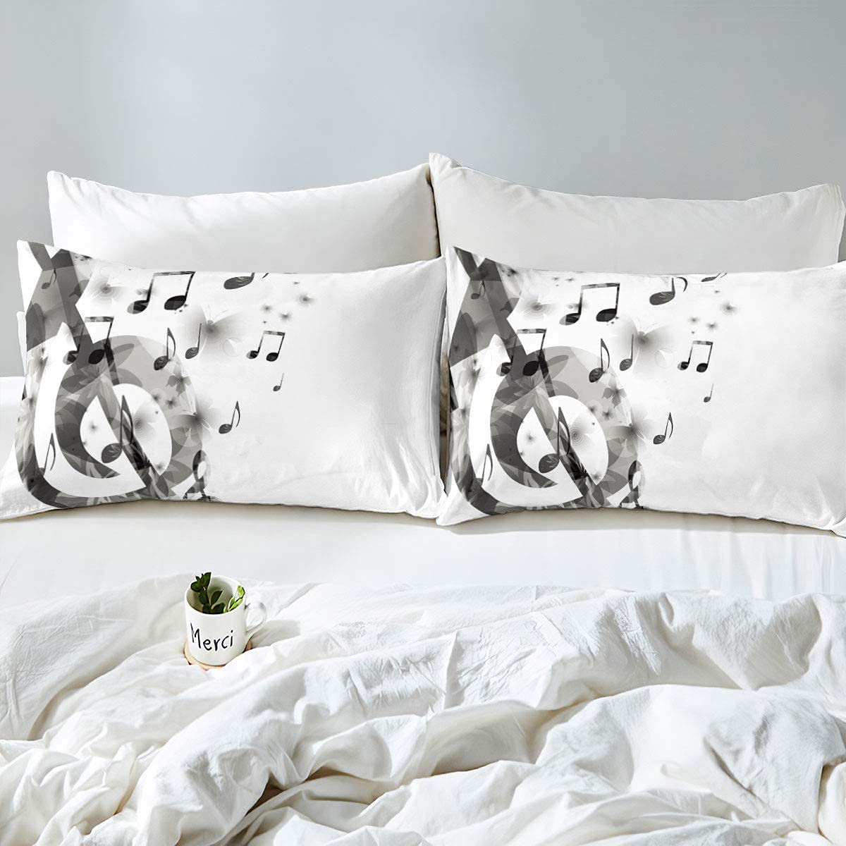 Music Note Bettwäsche Set mit Schmetterlingsmuster 155x220 Mucis Thema Trösterbezug für Kinder Mädchen Teens Grau Weiß Bettbezug mit Reißverschluss 2 Stücke Tagesdecke (1 Bettbezug 1 Kissenbezug)