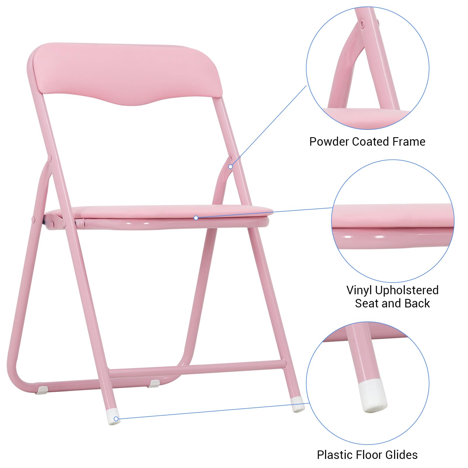 Zstar Conjunto de Mesa y Sillas Plegables para Niños, Mesa Infantil | con 4 Sillas Acolchadas de PU Marco de Acero Resistente, Ahorra Espacio, para Comedor, Sala de Juegos y Dormitorio, Rosa