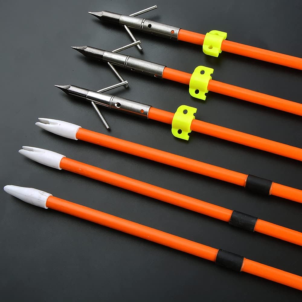 6/12 Pcs 30 Inch Archery Bowfishing Arrows Fiberglass Bow Fishing Arrows with Broadheads and Safety Slides for Outdoor Hunting Shooting