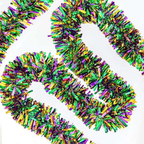 33FT Mardi Gras Tinsel Garland Purple Green Gold Metallic Twist Tinsel Garland Mardi Gras Hanging Garland for for Mardi Gras Carnival Deocoration Tree Stair Mantle Party Supply