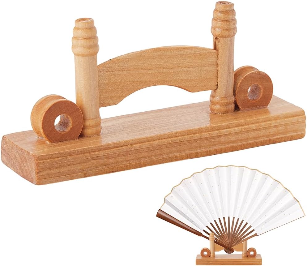Beebeecraft 4Pcs Hand Fan Display Stand Wood 2.7x5.7 Inch Chinese Folding Fan Base Holder Vintage Rack for Table Organize Decorative Home