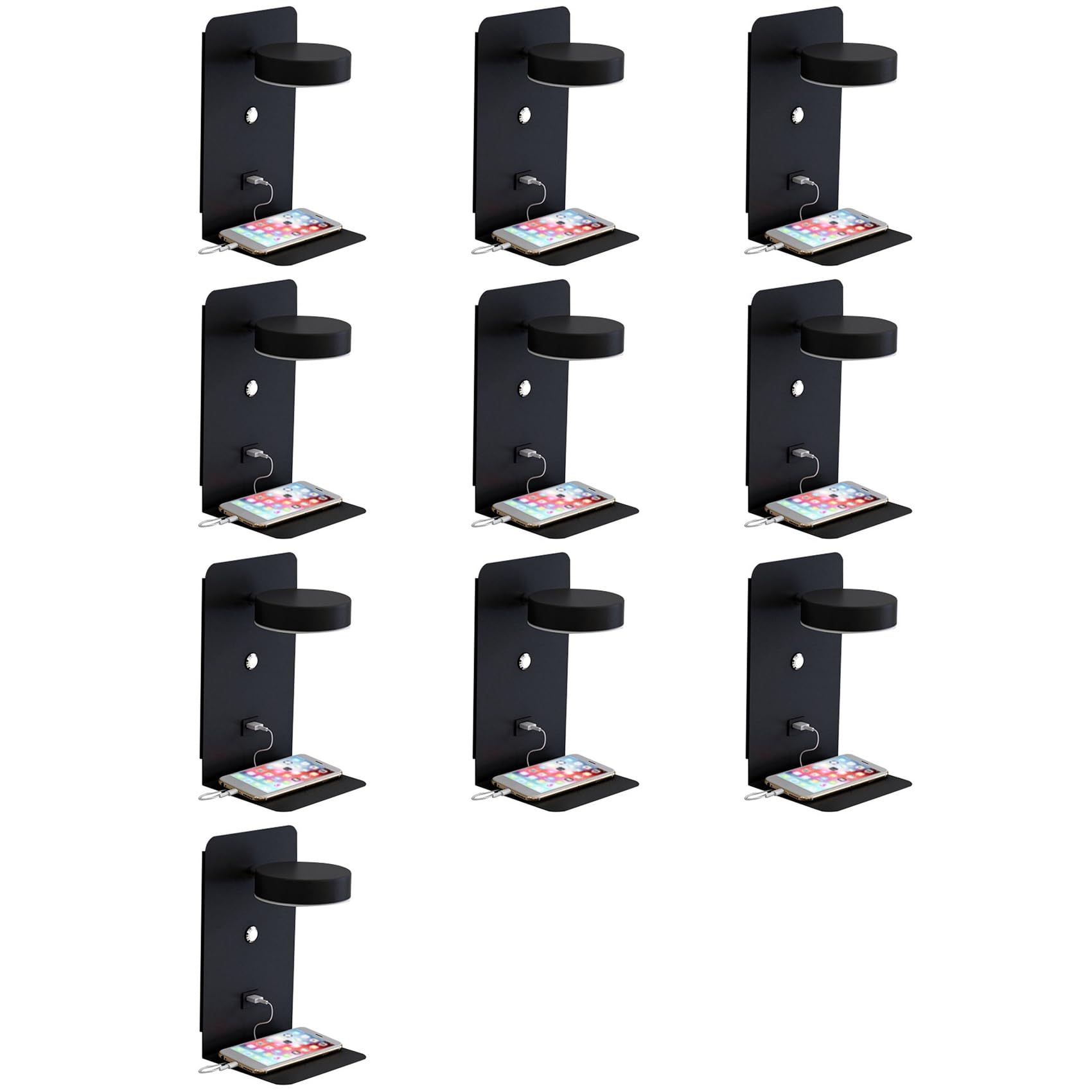 Hndhbfgrt 10X Reading Wall Light with USB Port Charging Rack Bedside Lamp with Switch -Black