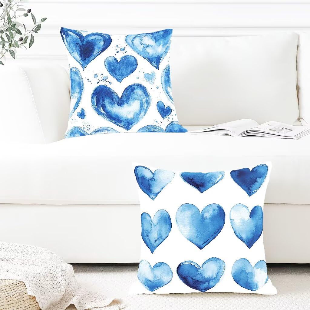 Kissenbezug 80x80 cm 2er Set BlauKissenhüllen 80 x 80 Dekokissen Landschaft Wasserfestem Leinen Beidseitiger Druck für Zierkissen Sofa Kissen Frühling Sommer Outdoor Heimdekoration Geschenke T-416759