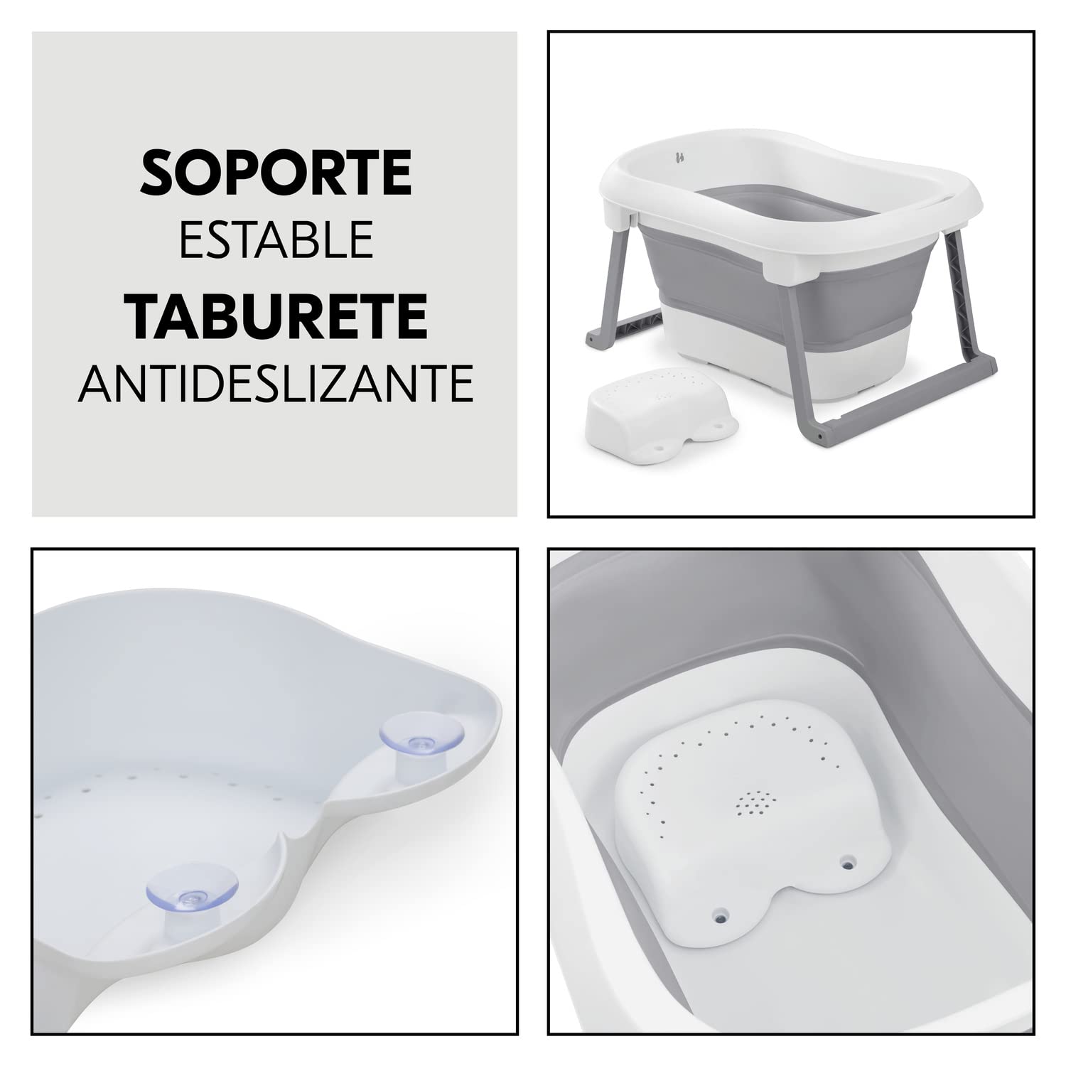 hauck Wash N Fold L, Bañera Plegable Bebé con Banqueta, Bañera Portátil Bebé para Recién Nacidos hasta 18 kg, Tapón Térmico, 80 x 56 x 44 cm