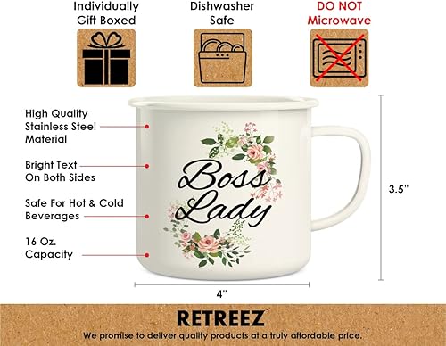 Miniatura 3 de Retreez Boss Lady - Taza de café esmaltada de acero inoxidable de 16 onzas para campamento, fogata, divertido humor, sarcasmo, regalos de cumpleaños