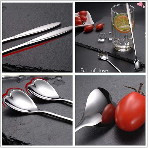 Miniatura 8 de Falytemow Cucharas de acero inoxidable 304 para café, té, postre, bebida, mezcla, batido, cuchara, paquete de 8 (8 unidades, forma de corazón dorado