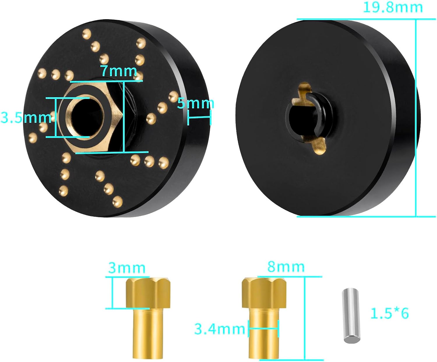 MOHERO 4Pcs 58g Brass Wheel Weights with 7mm Wheel Hex Hub Extended Wheel Spacers for 1/18 RC Crawlers TRX4M Bronco Defender K10 High Trail F150 Upgrades Parts