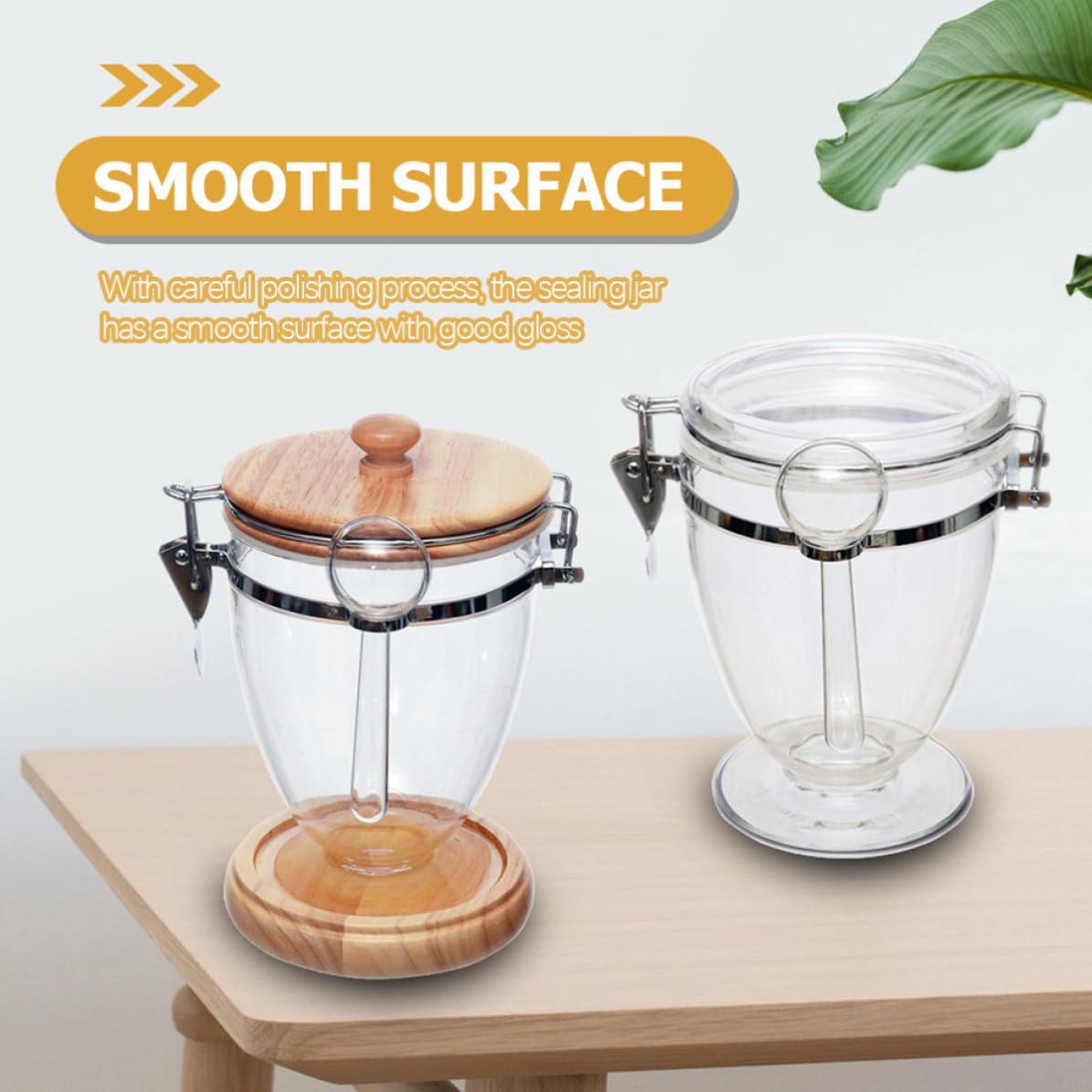 Luftdichtes Glas mit Griff, Transparentes Kaffeeglas aus Eiche und Metall | Tisch Teedose für Teebeutel und Losen Tee, Glatte Oberfläche, Glanz, Simple Form