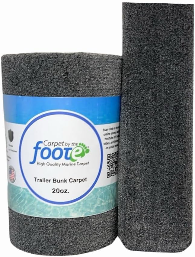 Carpet by the Foote, 20oz 12'(in.) Wide x 12'(ft.) Long, Midnight Grey, Boat Trailer Bunk Carpet, Trailer Guide Carpet, Marine Carpet, Boat Bunk Carpet, Carpet for Boat Trailers, Bunk Padding.