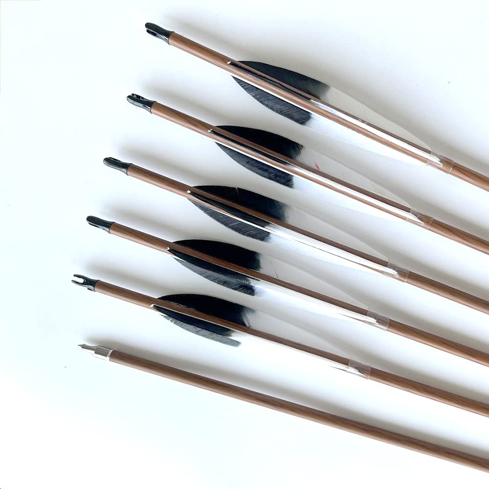 ACCMOS ID 6.2 mm Hunting Arrow Spine 700 Wood Grain Skin Carbon Arrows 100 grain Replaceable Arrow Tip 31 inch for Compound Bow Recurve Bow Shooting 6 pcs (31inch, 6pc Spine 700)
