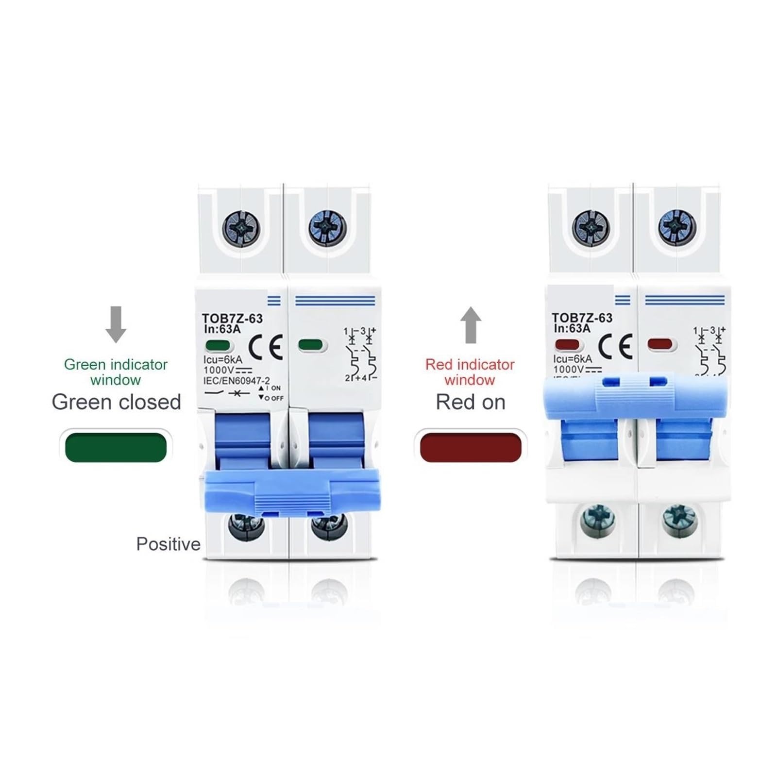 Interruttore automatico solare MCB 2P DC 1000V 3A 6A 10A 16A 20A 25A 32A 40A 50A 63A DC MCB per impianto fotovoltaico(6A)