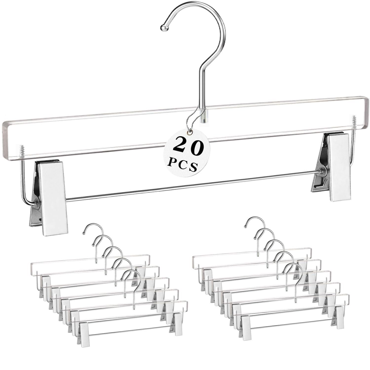 Besser Perchas de acrílico for pantalones, 10 piezas, perchas de acrílico transparente con clips plateados brillantes, lujosas perchas for faldas y pantalones, clips for almacenamiento de ropa(20 Pcs)