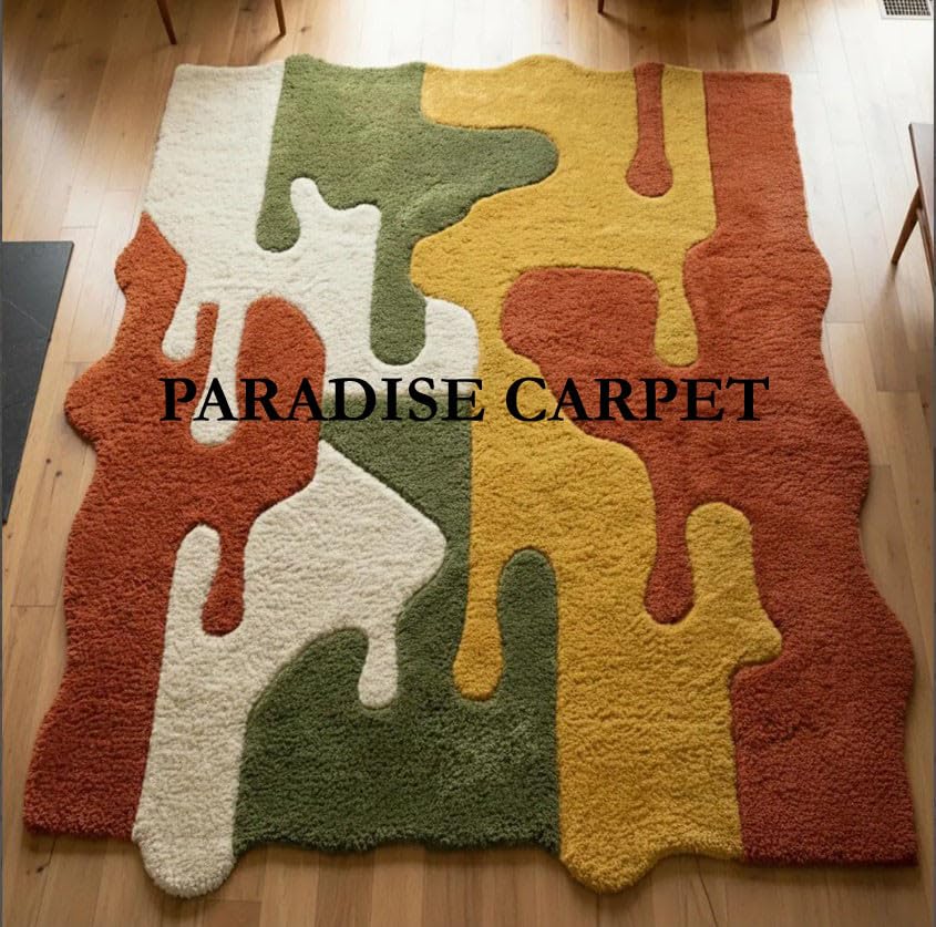 Image of Handmade Irregular Shape Wool Area Rug Unique Contemporary Classical Design Thick & Soft Carpets for Living Room, Bedroom & Hall Area Rug (Size 6 x 8 feet) Multi