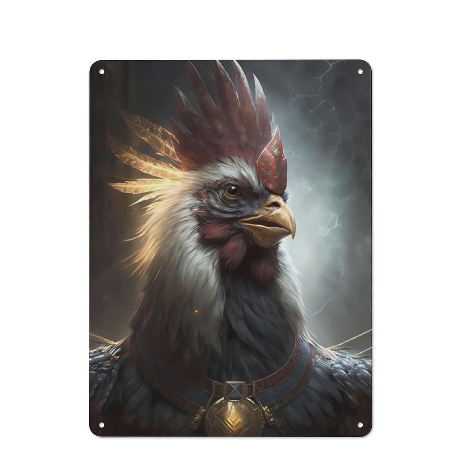 Junmoney King Chicken Metal Plaque 40X30cm With For Pub Or Café, Rustic Decor, For Garage, Workshop And Man Cave Decoration