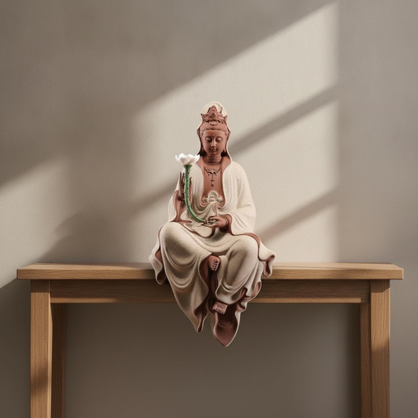 Figura Guanyin con Flor Figura Buda con Luz Flor para Altar, Gris, Guanyin con Loto, Gris Arena De Color