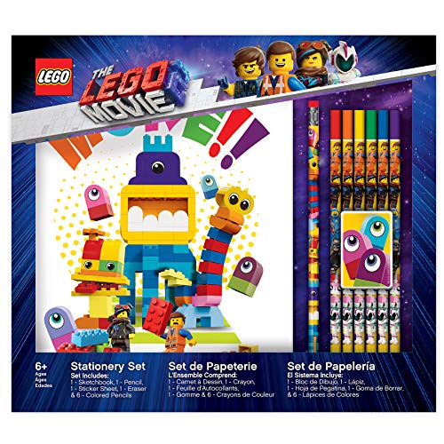 LEGO The LEGO Movie 2 Duplo Sketchbook Stationery Set - Set includes: 1 Sketchbook, 6 Colored Pencils, 1 Eraser, 1 No.2 Pencil, 1 Sticker Sheet