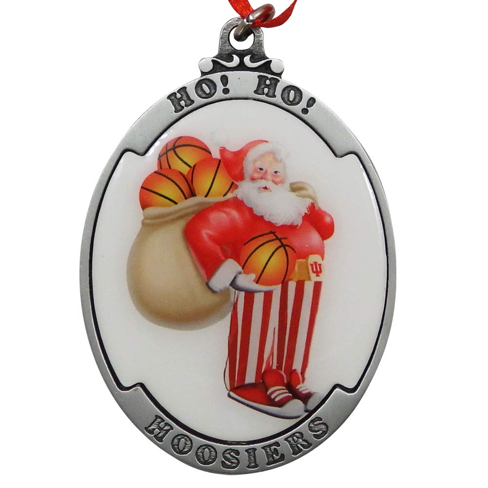 Indiana Metal Craft Ho! Ho! Hoosiers Candy Stripe Pewter Santa Christmas Ornament. Officially Licensed Product of Indiana University Made in The USA