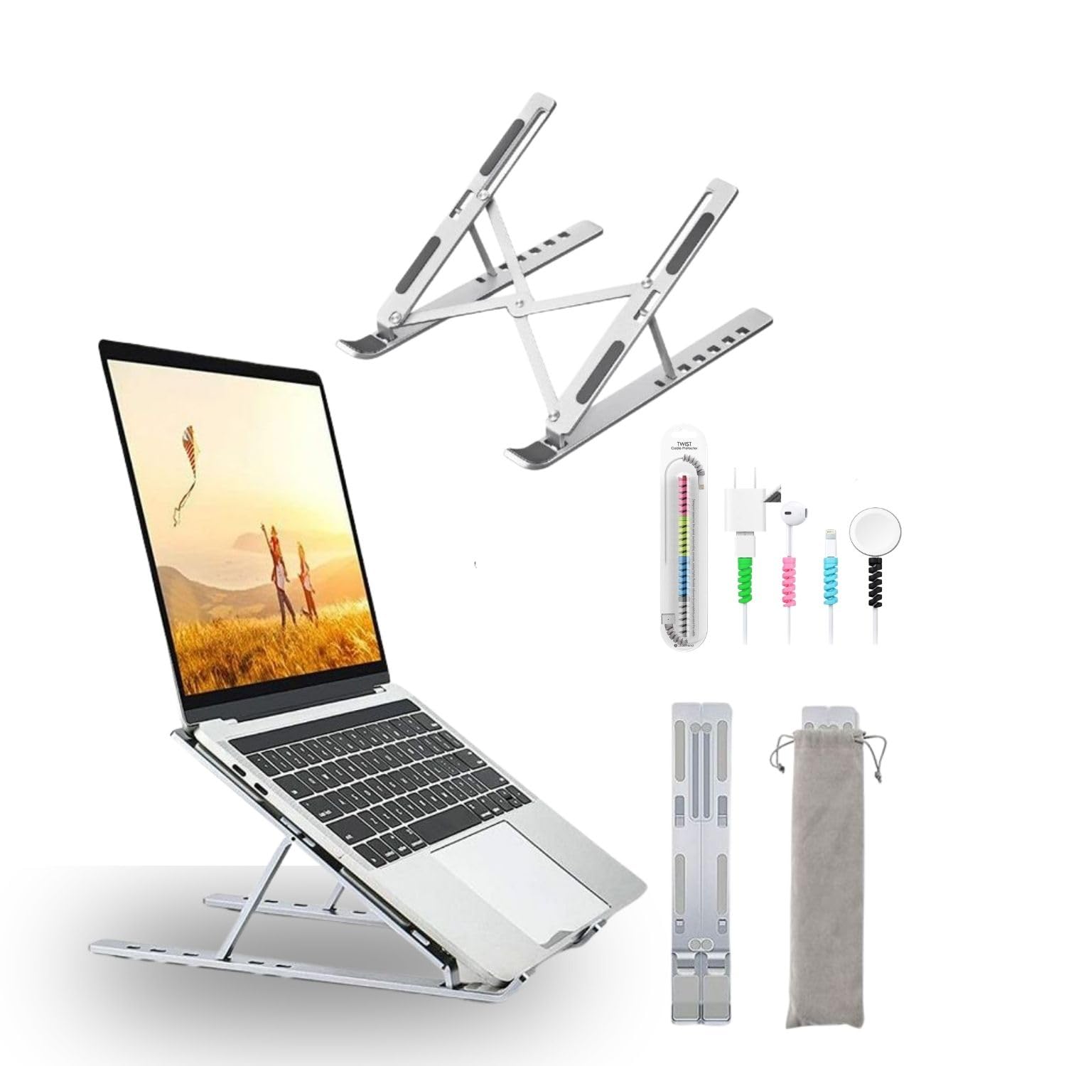 SAMPRAKSHI Laptop Stand Metal for Desk, Adjustable Aluminum Laptop Stand with 7 Angles, Foldable Ergonomic Laptop Riser, Portable Ventilated Laptop Holder for 10-15.6 Inch Laptops, Supports 10kg