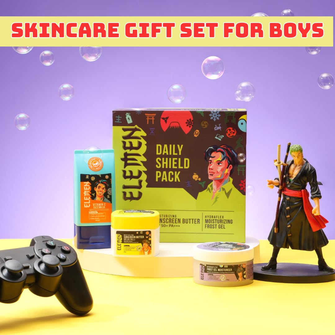 Elemen Skin Care Kit for Boys (11-19 Yrs) Face Wash, Oil-Free Moisturizer & Sunscreen (Daily Sheild Pack) | 3-Step Pimple & Oil Control Combo | Complete Grooming Gift Set for boys | | Combo Kit | Gift Set for brother | 1