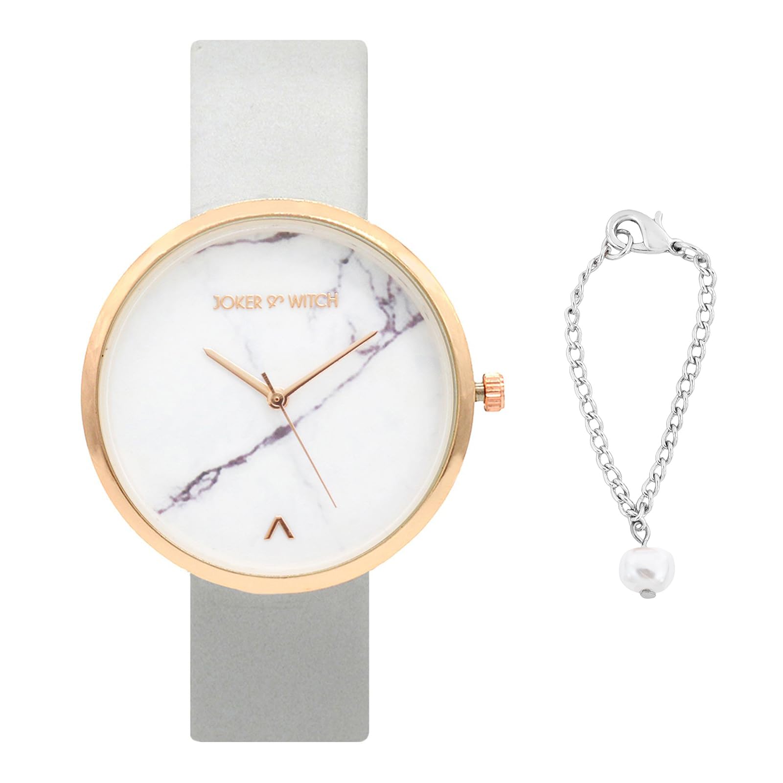 Joker & Witch Leather Women Nixie Pearl Analog Watch & Charm Set, White Dial, Gray Band (B0C9PYV8XJ) Amazon Price History, Amazon Price Tracker