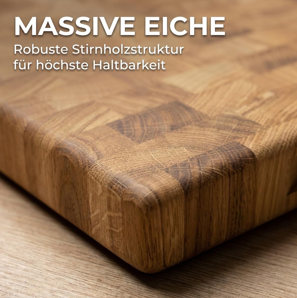 Schneidebrett Eiche Stirnholz 40x30x4 cm – Massives End Grain Holz Schneidebrett, Beidseitig Verwendbar, Geölt, Premium Küchenbrett