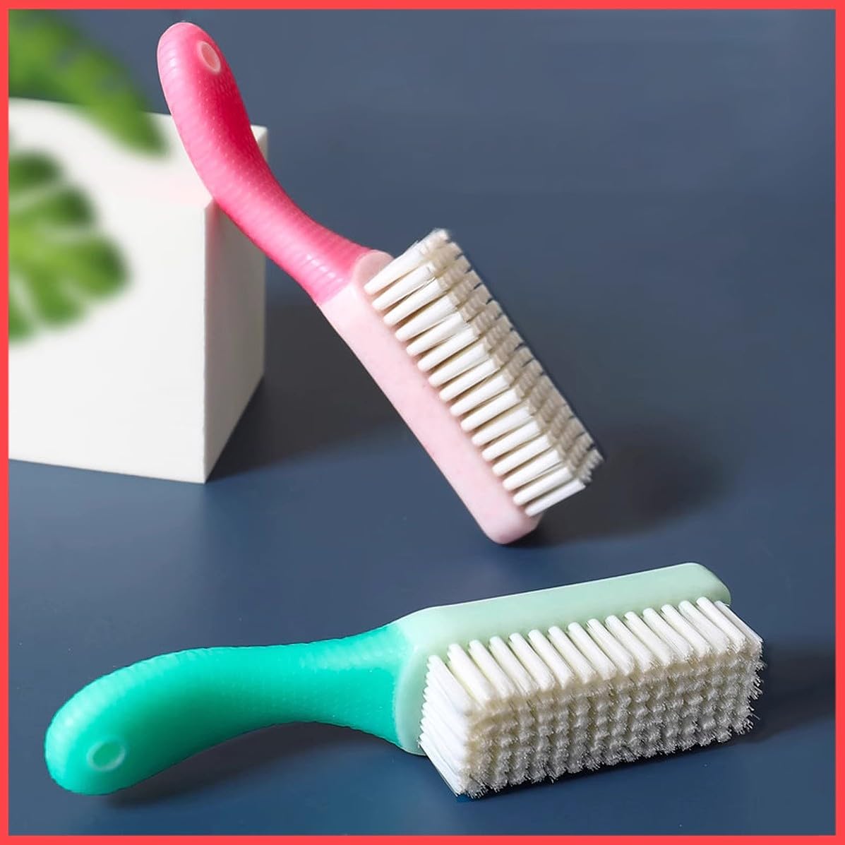 Wolpin Bathroom Cleaning Brush (Pack of 2) | Multipurpose Shoe Brush Washbasin Brush Sliding Door Cleaner | PP Grip Handle Scrub Brush for Home Cleaning | Pink & Green Combo